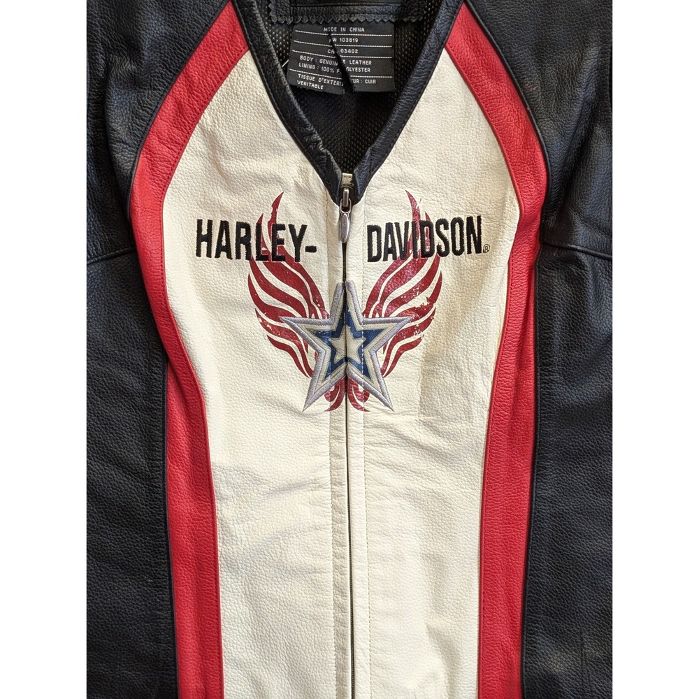 VTG Harley Davidson Women 2XL Leather Motorcycle Vest Gloves Set Black Red White - Picture 3 of 16